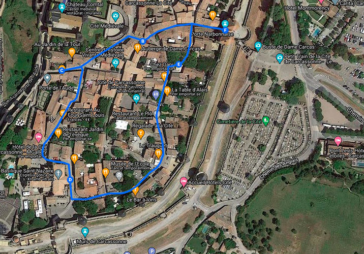 Mapa de la ruta per Carcassona